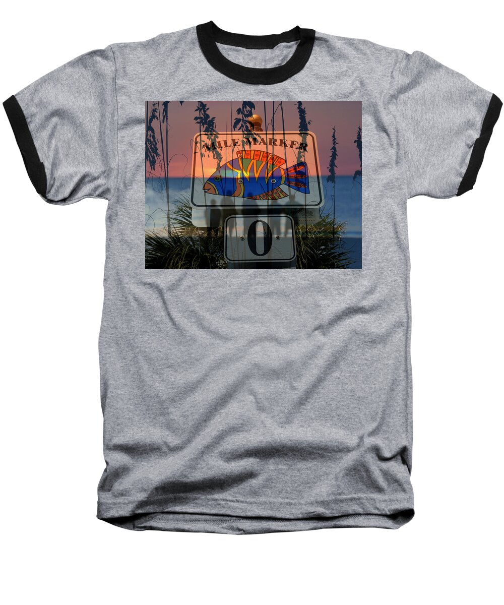 Mile Marker 0 Baseball T-Shirt featuring the photograph Mile marker 0 sunset by David Lee Thompson