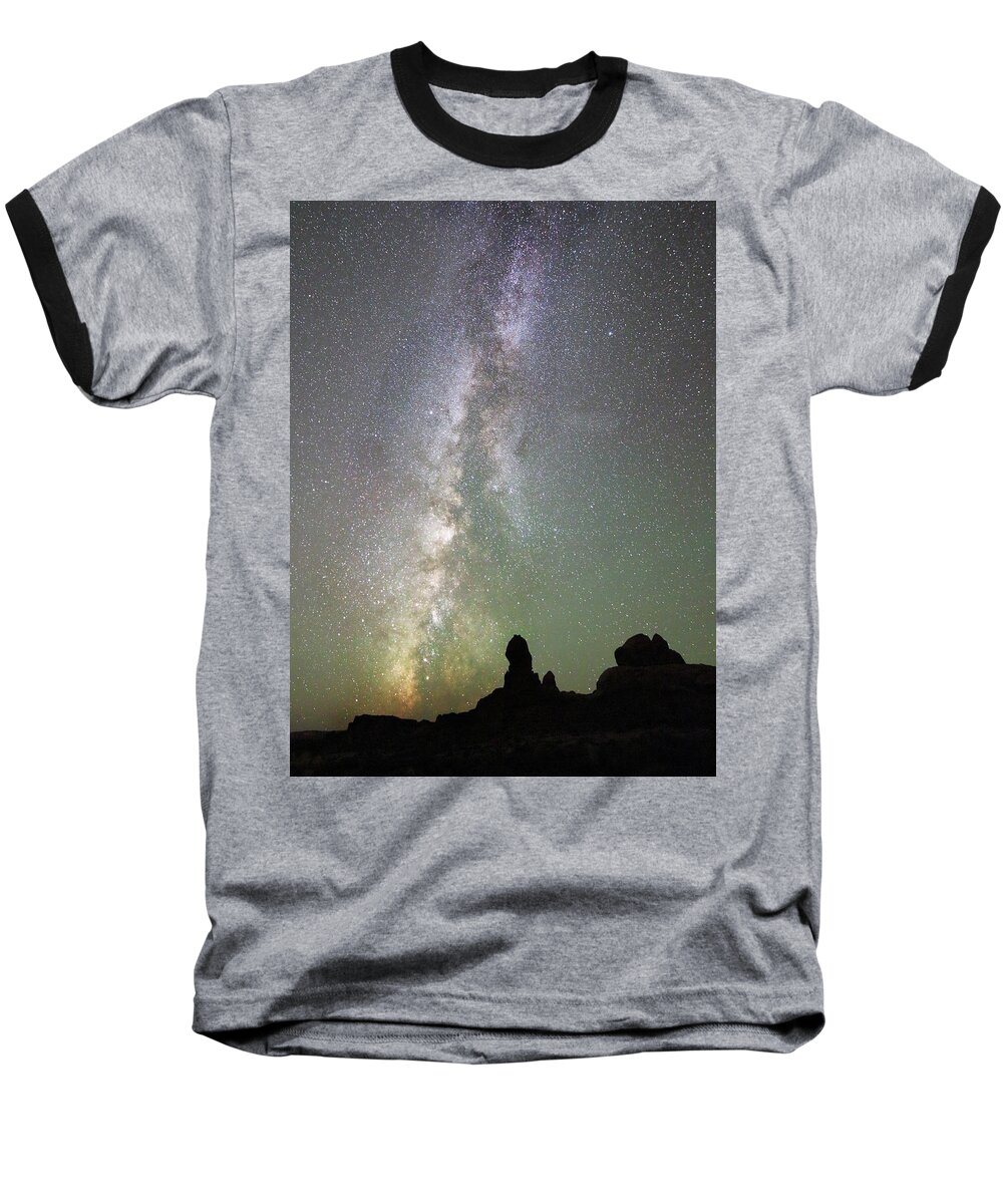 Milky Way Baseball T-Shirt featuring the photograph Milky Way over Arches NP Four by Jean Clark