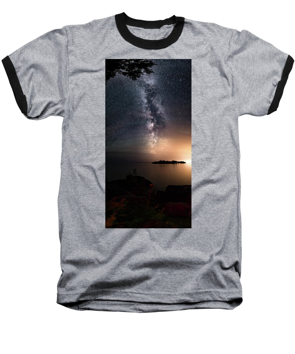 Art Baseball T-Shirt featuring the photograph Milky Way over Mary Island from Silver Harbour near Thunder Bay by Jakub Sisak