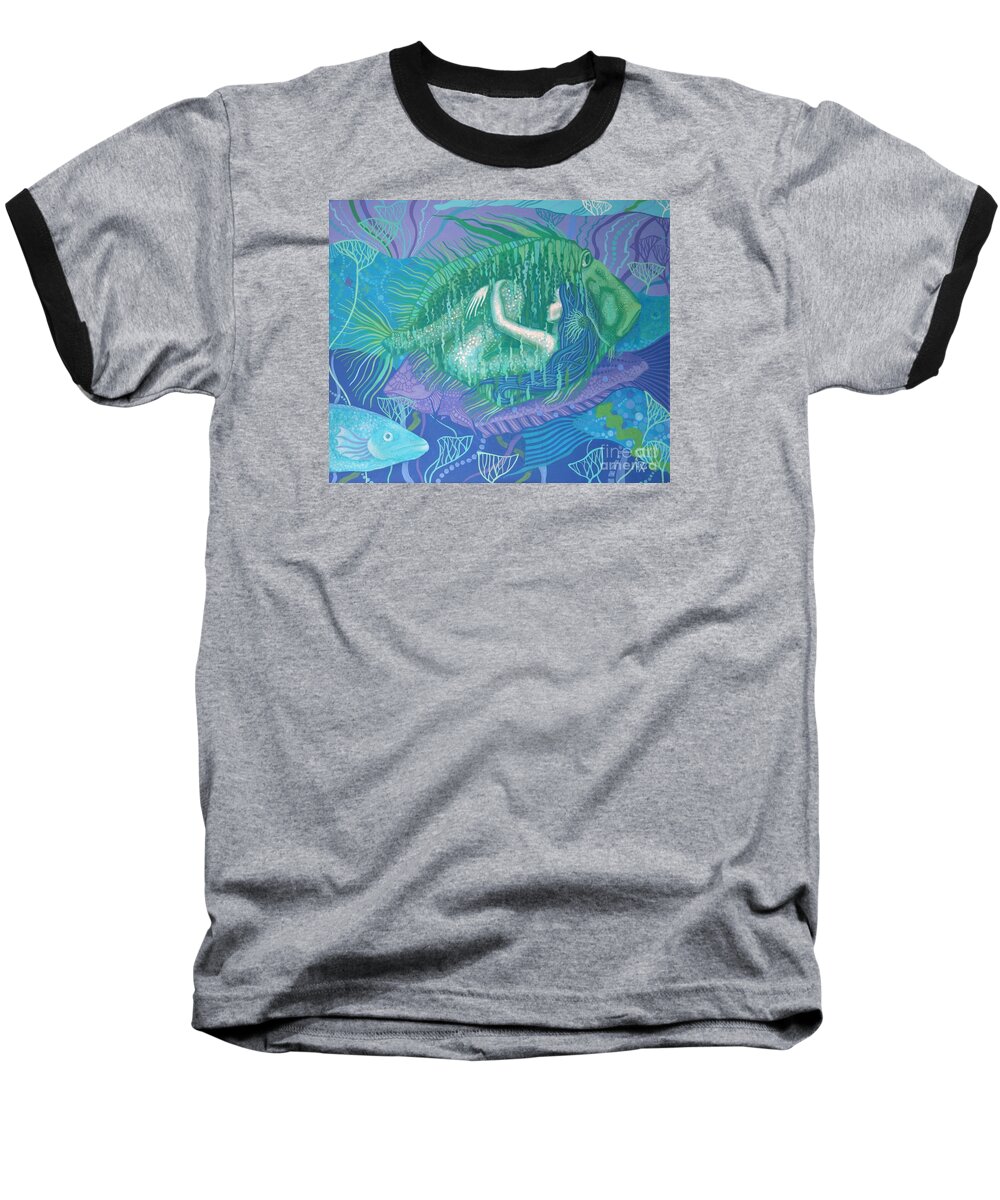 Mermaid Baseball T-Shirt featuring the painting Mimicry by Julia Khoroshikh