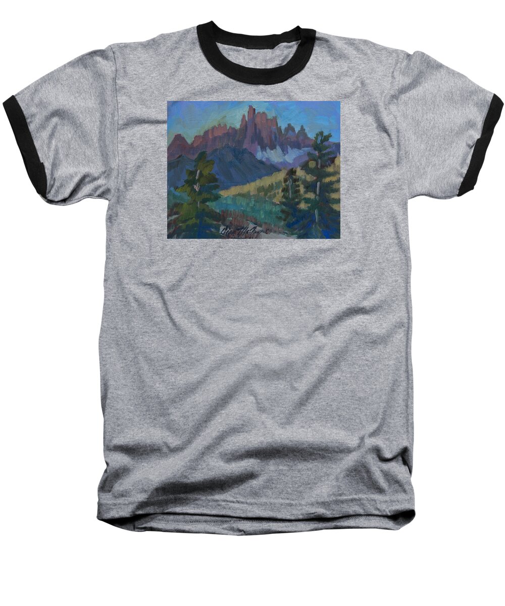 Sierra Nevadas Baseball T-Shirt featuring the painting Minarets Vista at Mammoth Mountain by Diane McClary