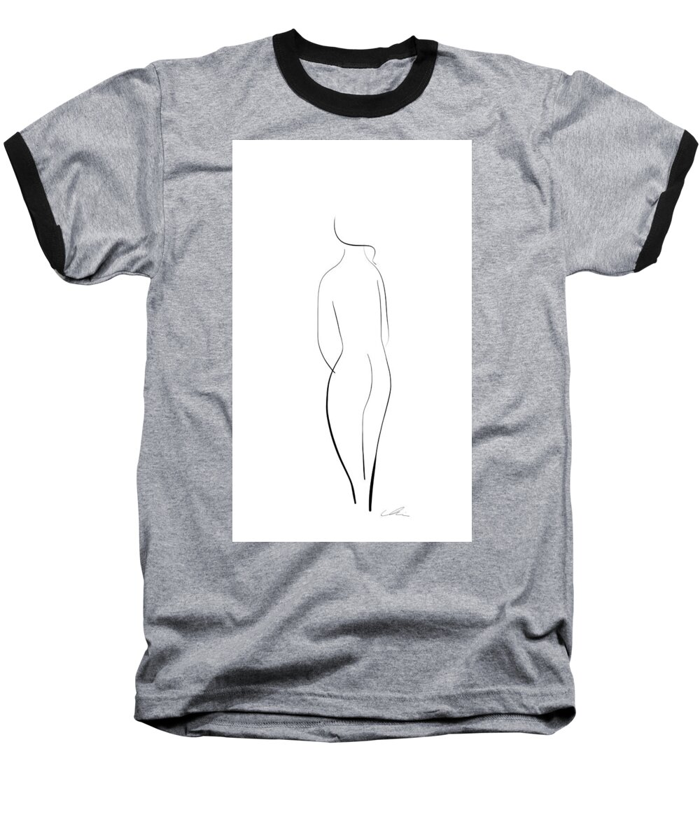 Minimalistic Baseball T-Shirt featuring the drawing Minimal line drawing of a nude woman by Marianna Mills