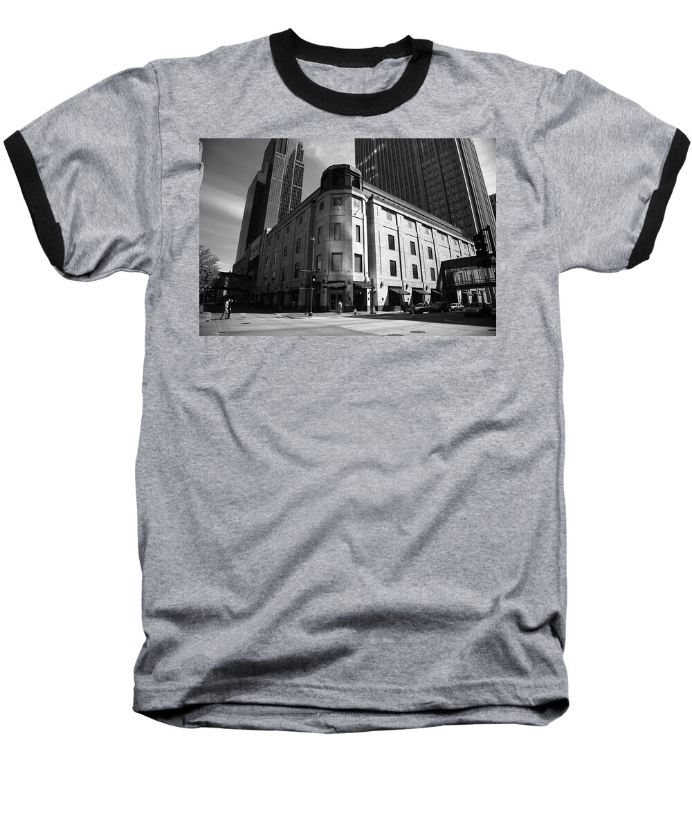 America Baseball T-Shirt featuring the photograph Minneapolis Downtown BW by Frank Romeo