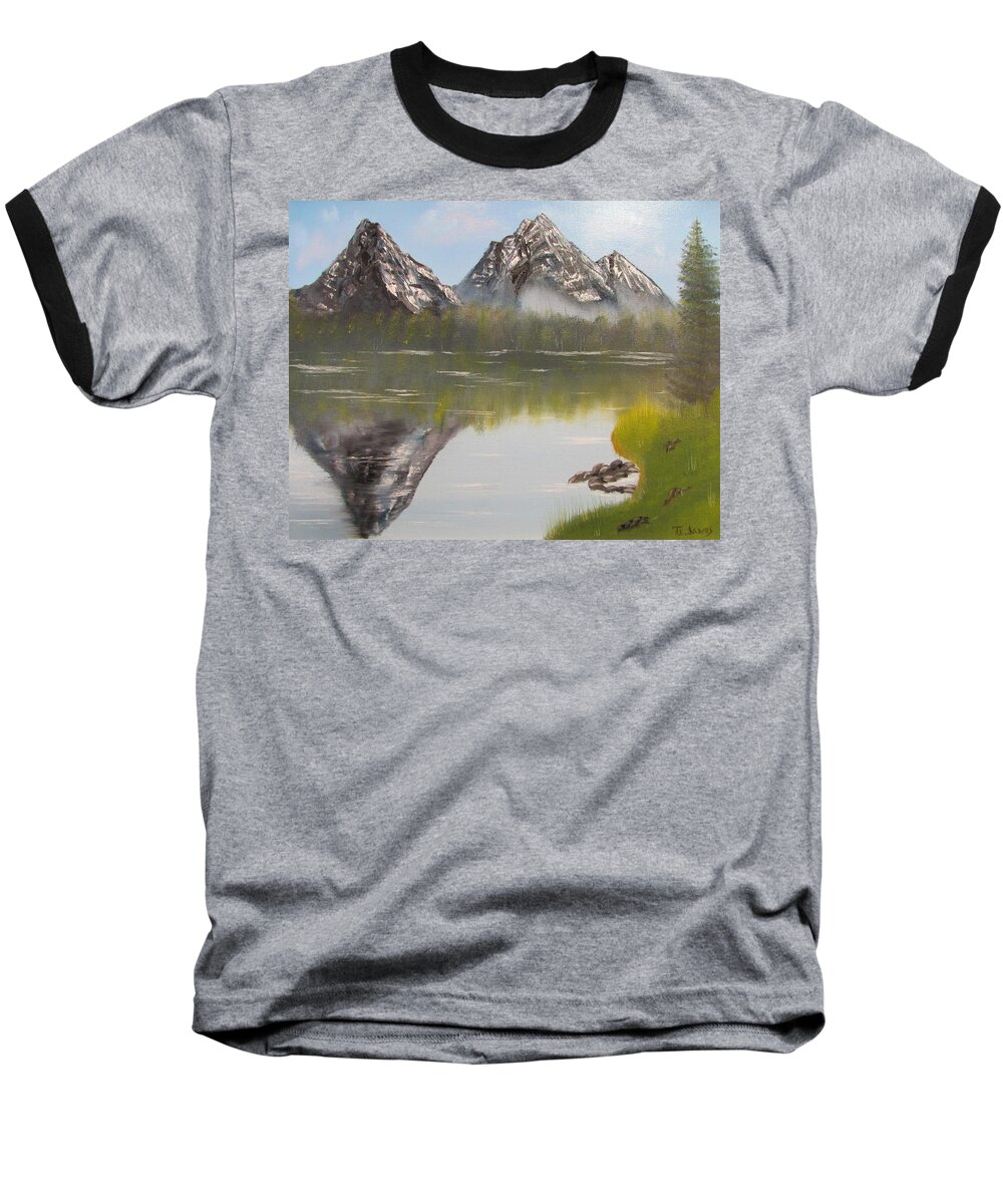Mountain Baseball T-Shirt featuring the painting Mirror Mountain by Thomas Janos