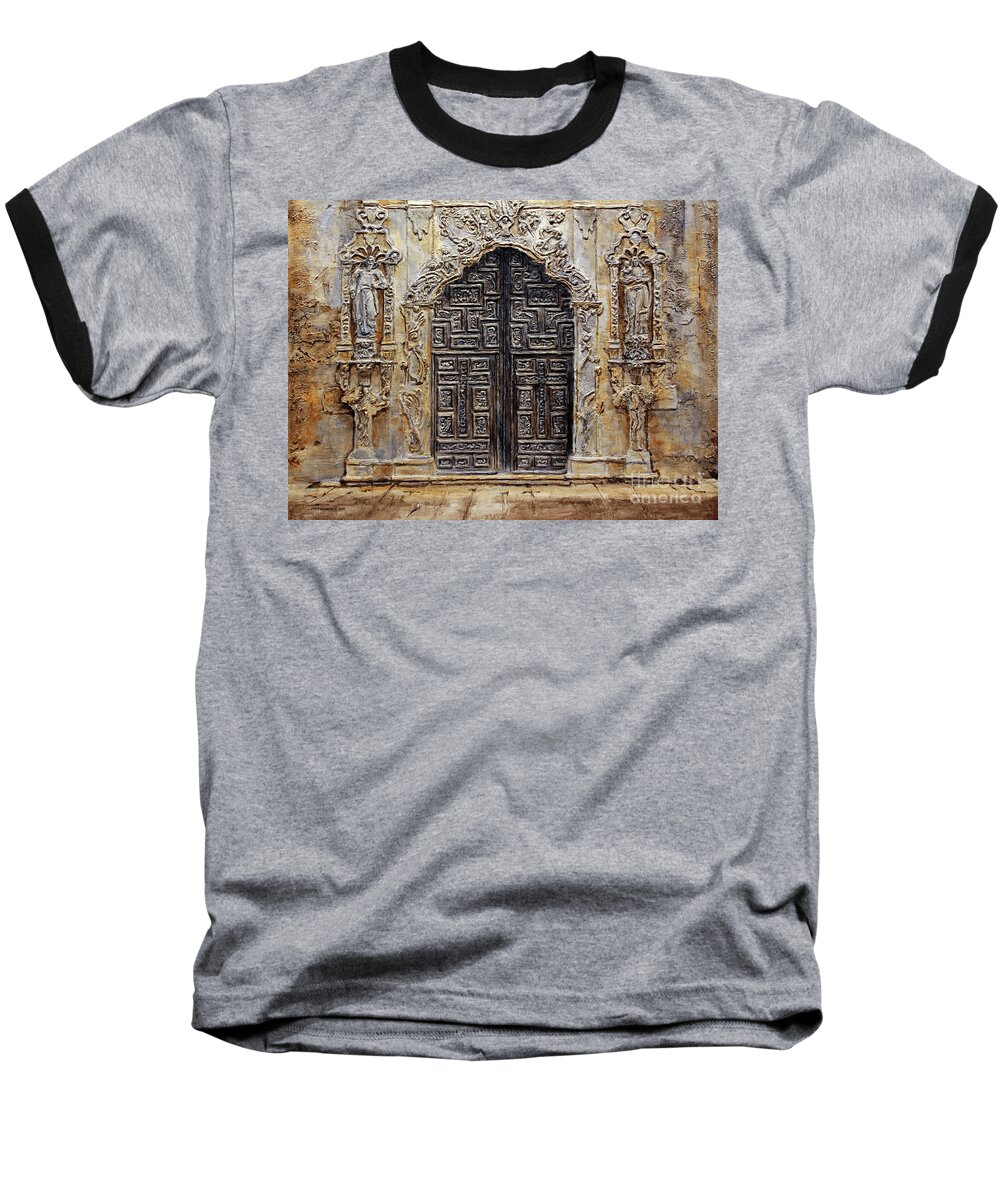 Mission Churches Baseball T-Shirt featuring the painting Mission San Jose Church Entrance by Joey Agbayani