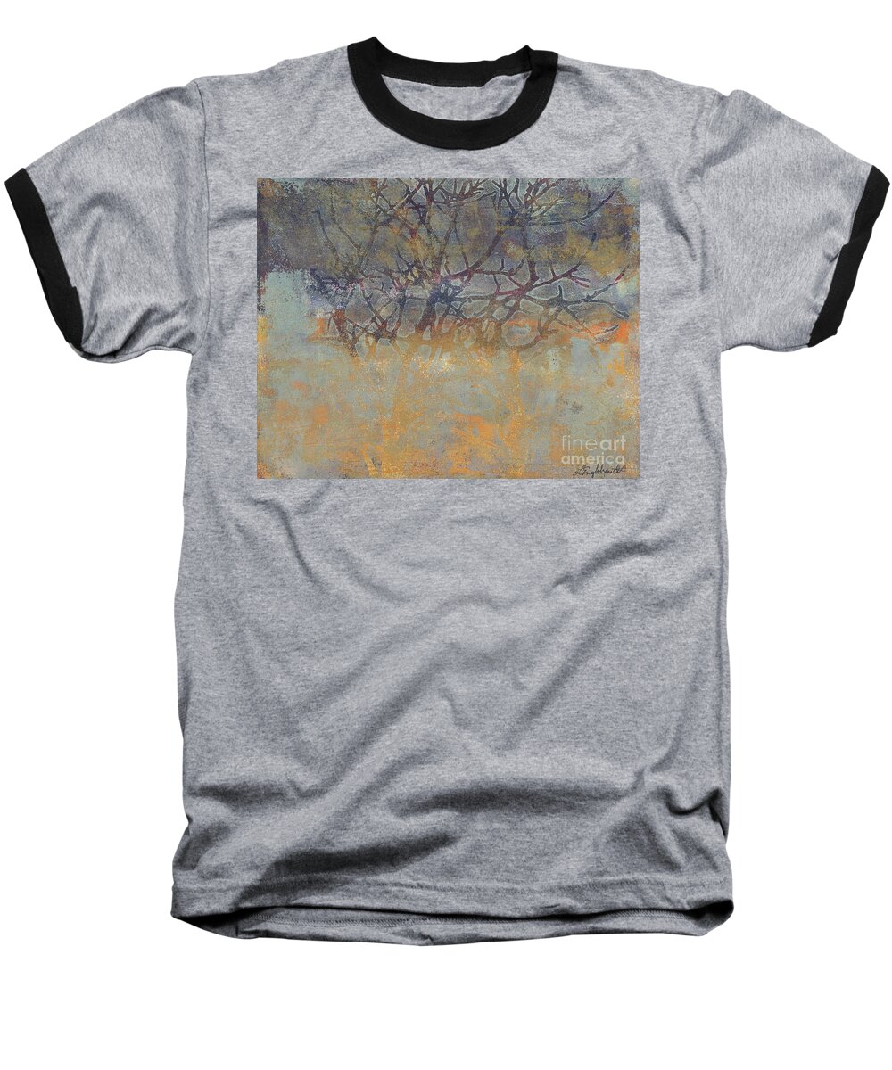 Abstract Baseball T-Shirt featuring the painting Misty Trees by Laurel Englehardt