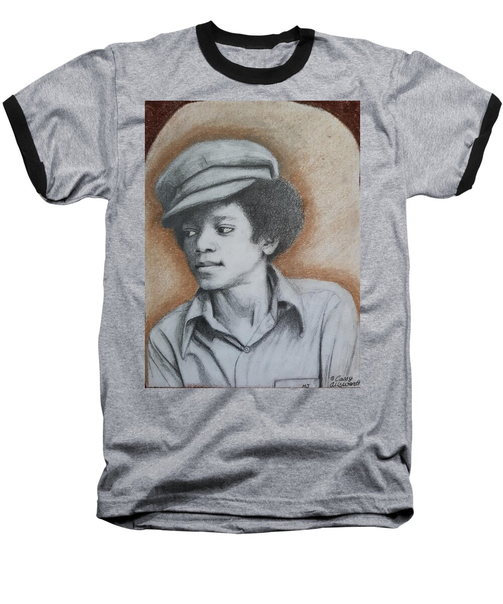 Michael Jackson Baseball T-Shirt featuring the drawing MJ by Cassy Allsworth