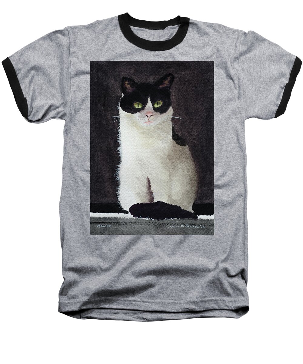 Cat Baseball T-Shirt featuring the painting Mollee by Lynn Hansen