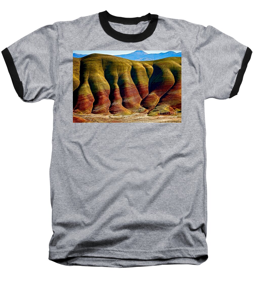Painted Hills Baseball T-Shirt featuring the photograph Molten Hills by Michael Cinnamond