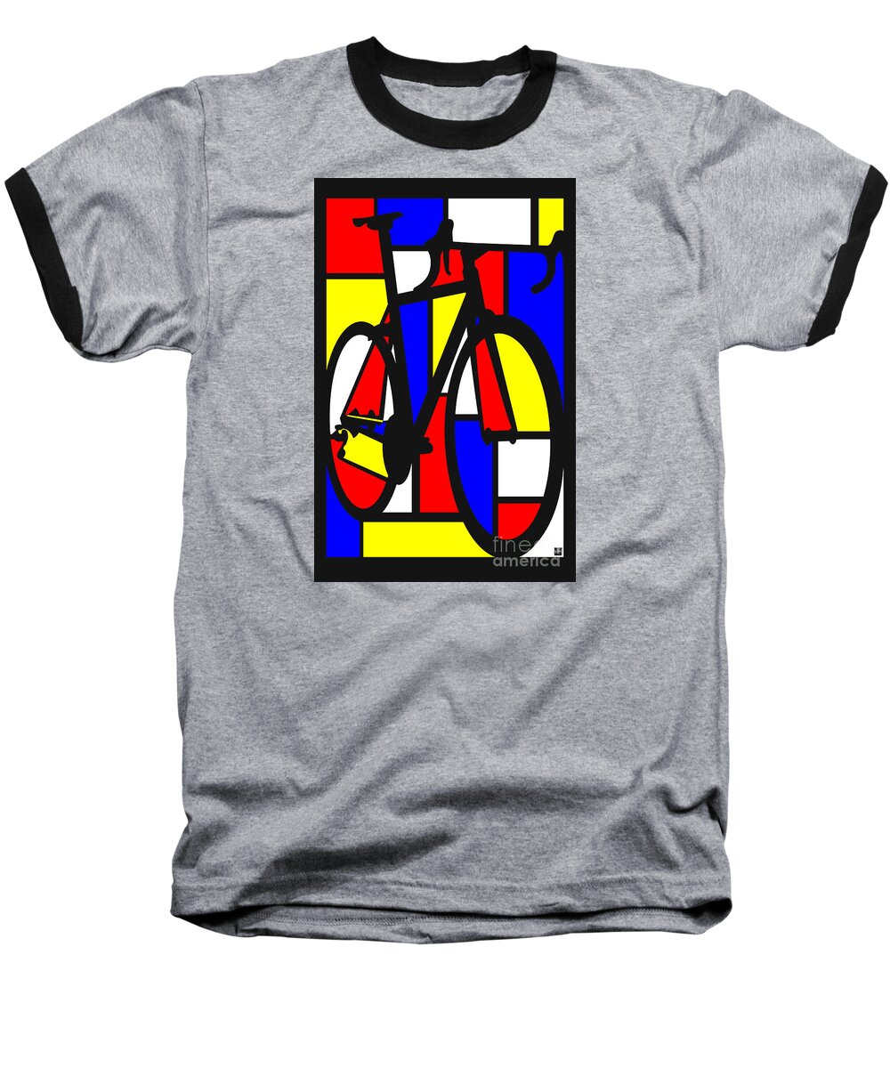 Bicycle Baseball T-Shirt featuring the painting Mondrianesque Road bike by Sassan Filsoof