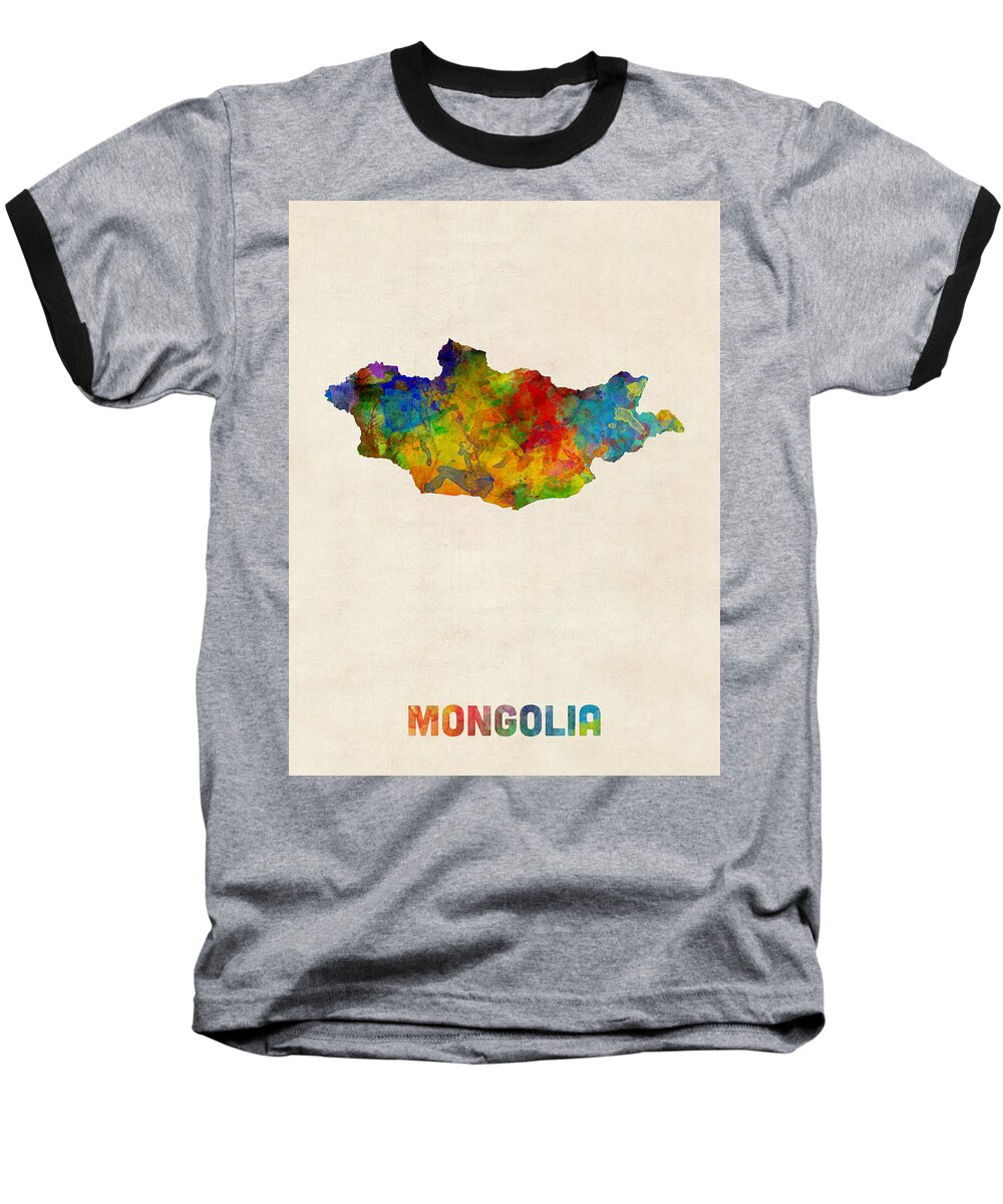Mongolia Baseball T-Shirt featuring the digital art Mongolia Watercolor Map by Michael Tompsett