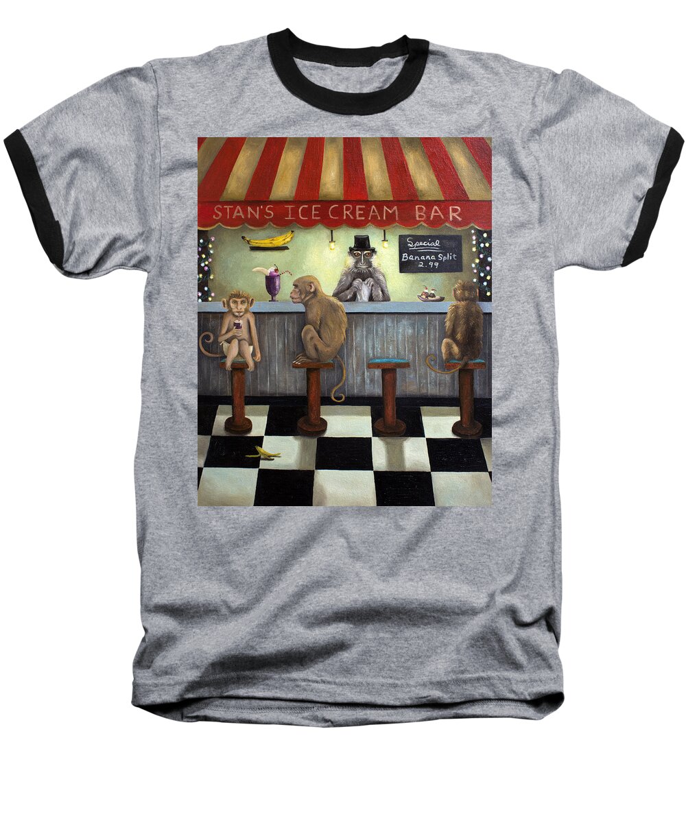 Bar Baseball T-Shirt featuring the painting Monkey Business by Leah Saulnier The Painting Maniac