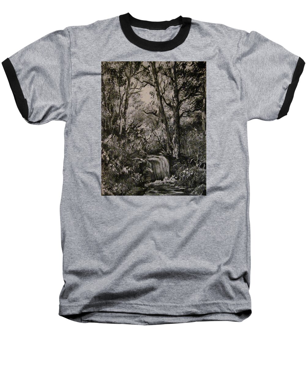 Landscapes Baseball T-Shirt featuring the painting Monochrome landscape 2 by Megan Walsh