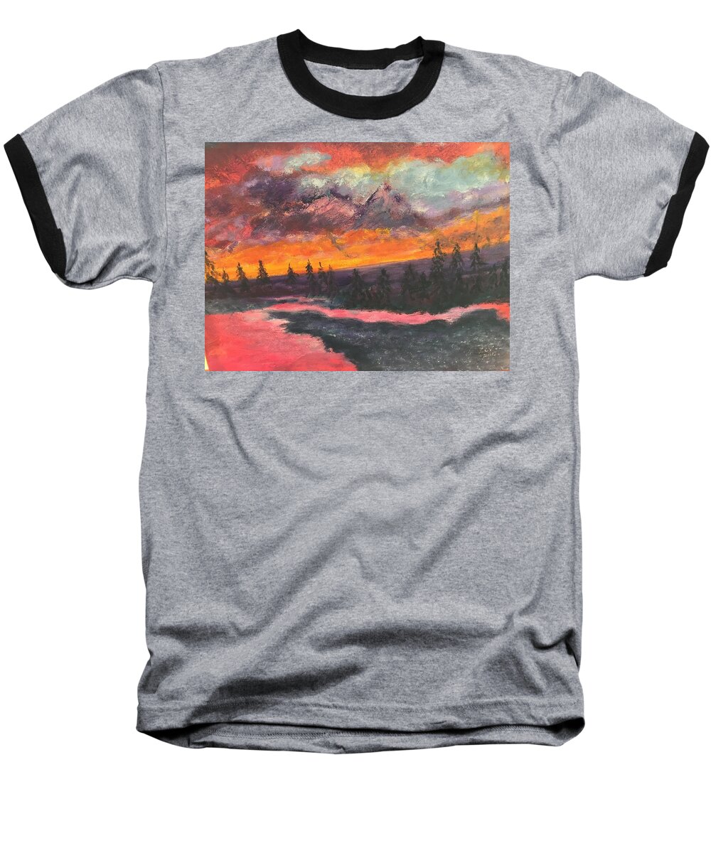 Sunset Baseball T-Shirt featuring the painting Montana Sunset by Lucille Valentino