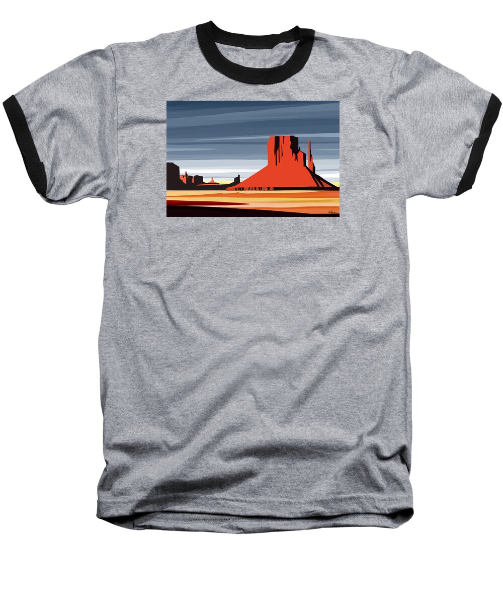 Arizona Landscape Painting Baseball T-Shirt featuring the painting Monument Valley sunset digital realism by Sassan Filsoof