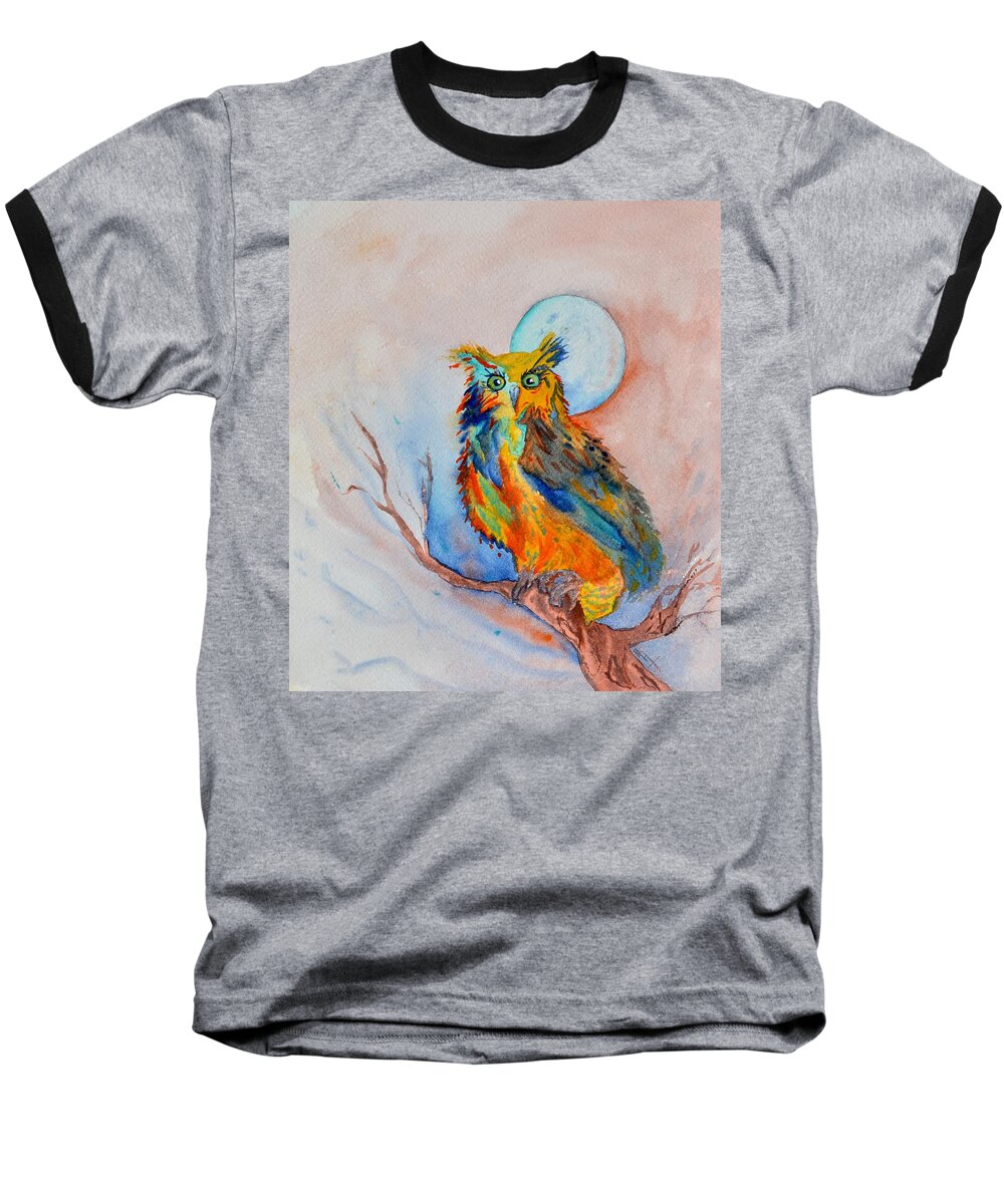 Owl Baseball T-Shirt featuring the painting Moon Magic Owl by Beverley Harper Tinsley