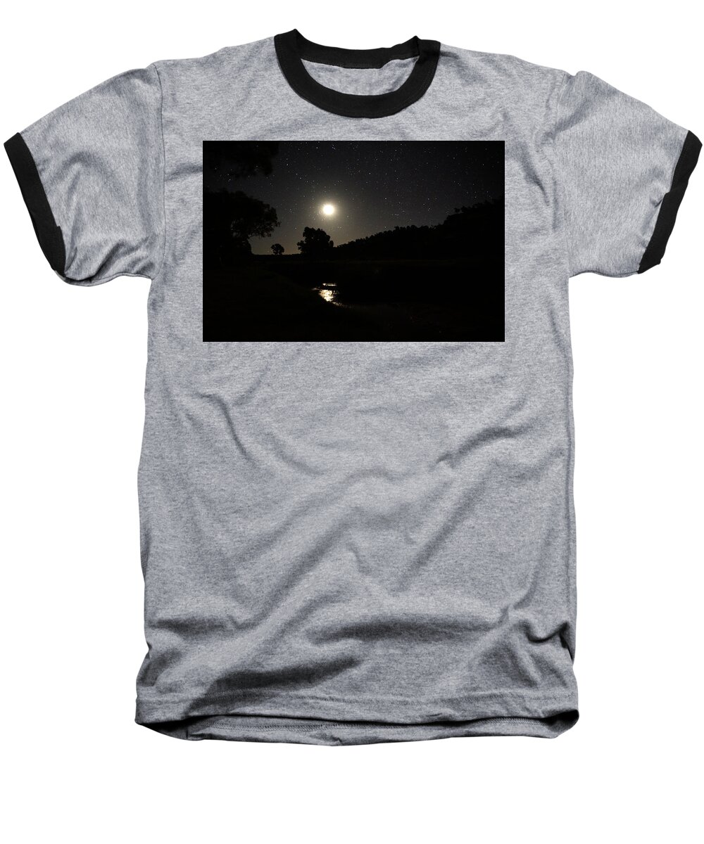 Palm Valley Baseball T-Shirt featuring the photograph Moon Set Over Palm Valley 2 by Paul Svensen