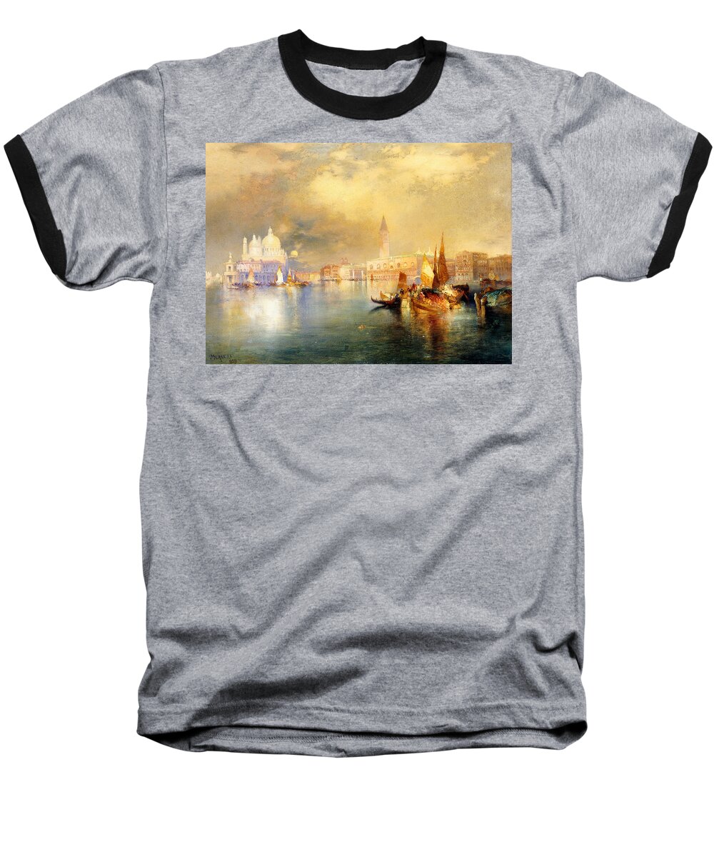 Moonlight In Venice Baseball T-Shirt featuring the painting Moonlight in Venice by Thomas Moran