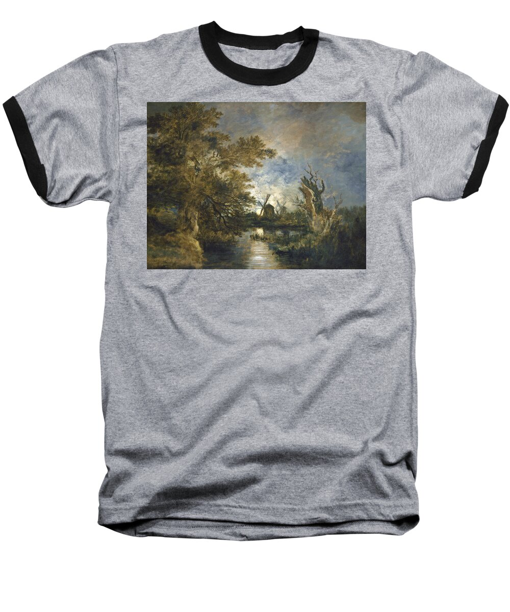 John Crome Baseball T-Shirt featuring the painting Moonlight On The Yare by John Chrome