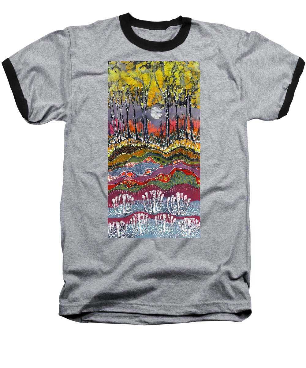 Batik Baseball T-Shirt featuring the tapestry - textile Moonlight Over Spring by Carol Law Conklin