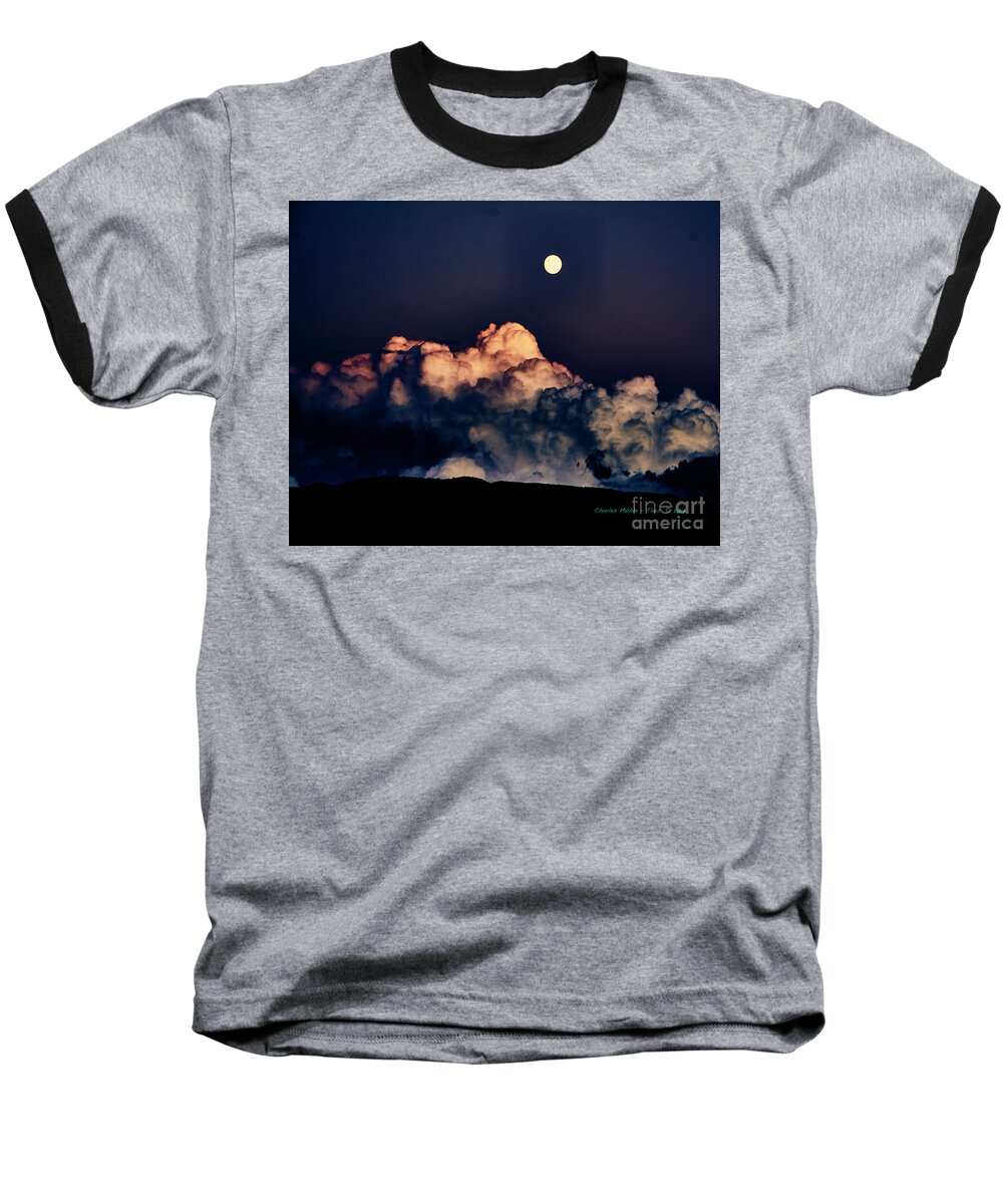 Santa Baseball T-Shirt featuring the photograph MoonRise in Taos by Charles Muhle