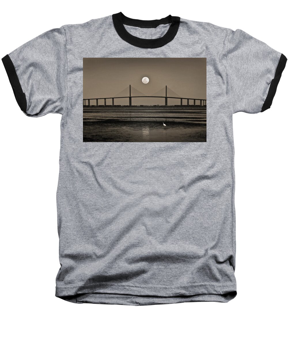 Moon Baseball T-Shirt featuring the photograph Moonrise Over Skyway Bridge by Steven Sparks