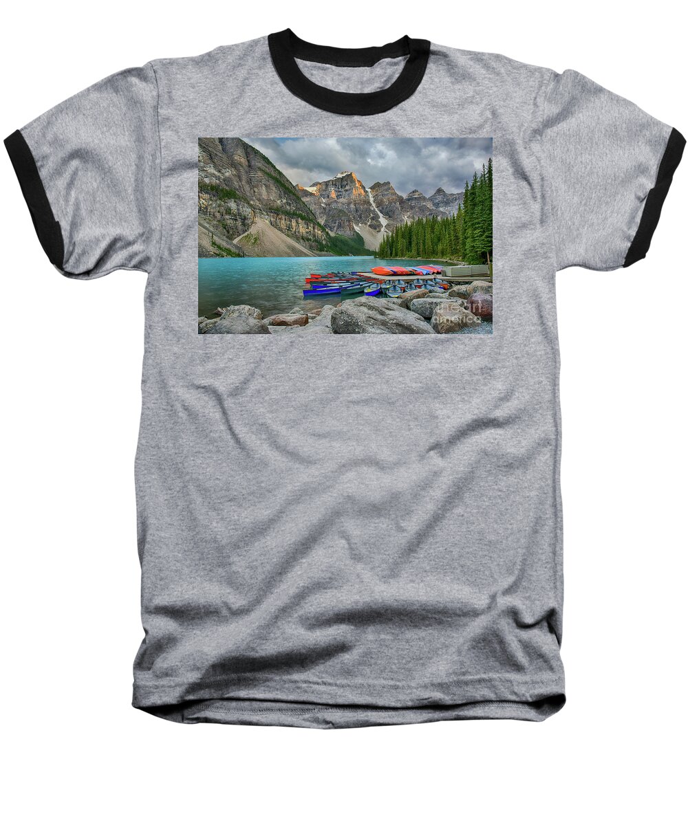 Moraine Lake Baseball T-Shirt featuring the photograph Moraine Lake by Paul Quinn