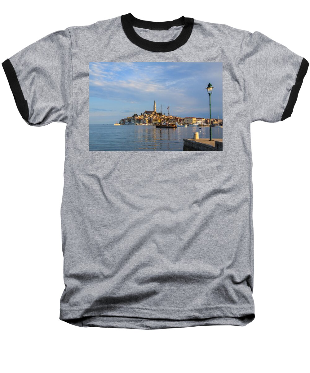 Seascape Baseball T-Shirt featuring the photograph Morning aquarelle in Rovinj by Davorin Mance