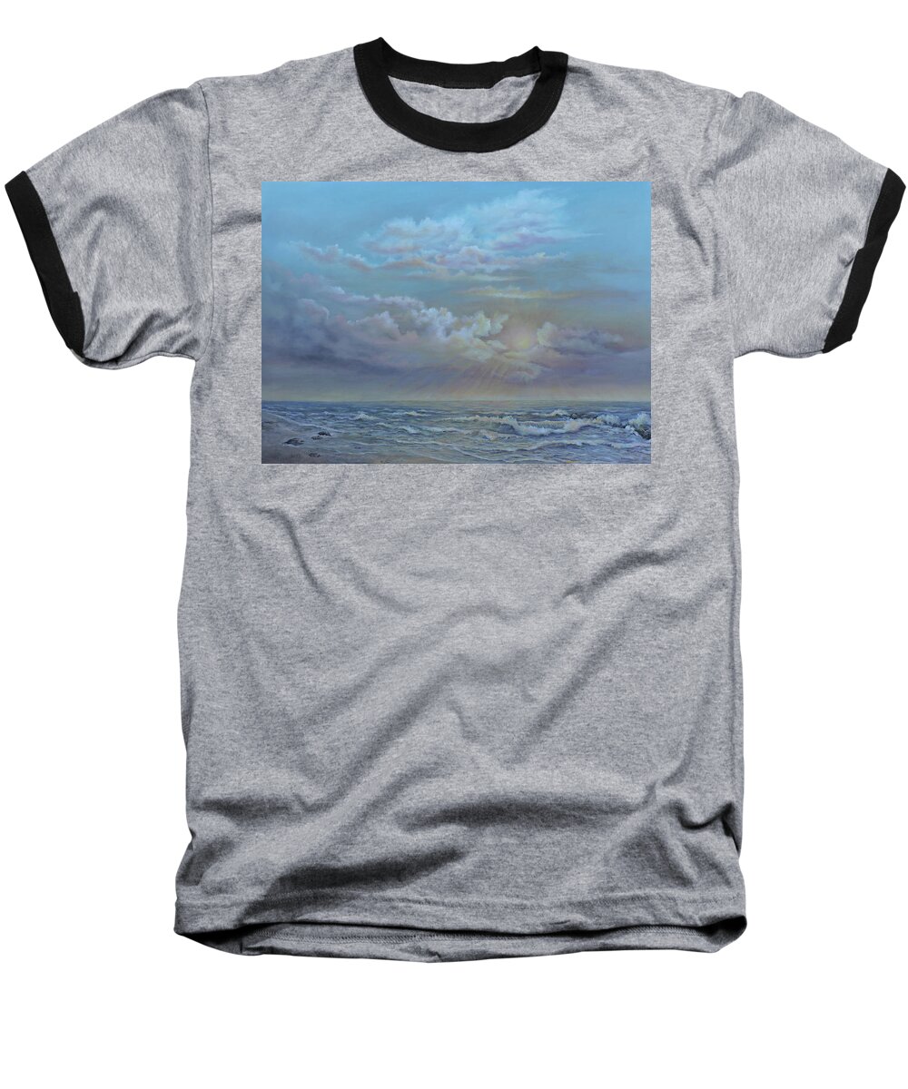 Landscape Baseball T-Shirt featuring the painting Morning At The Ocean by Katalin Luczay