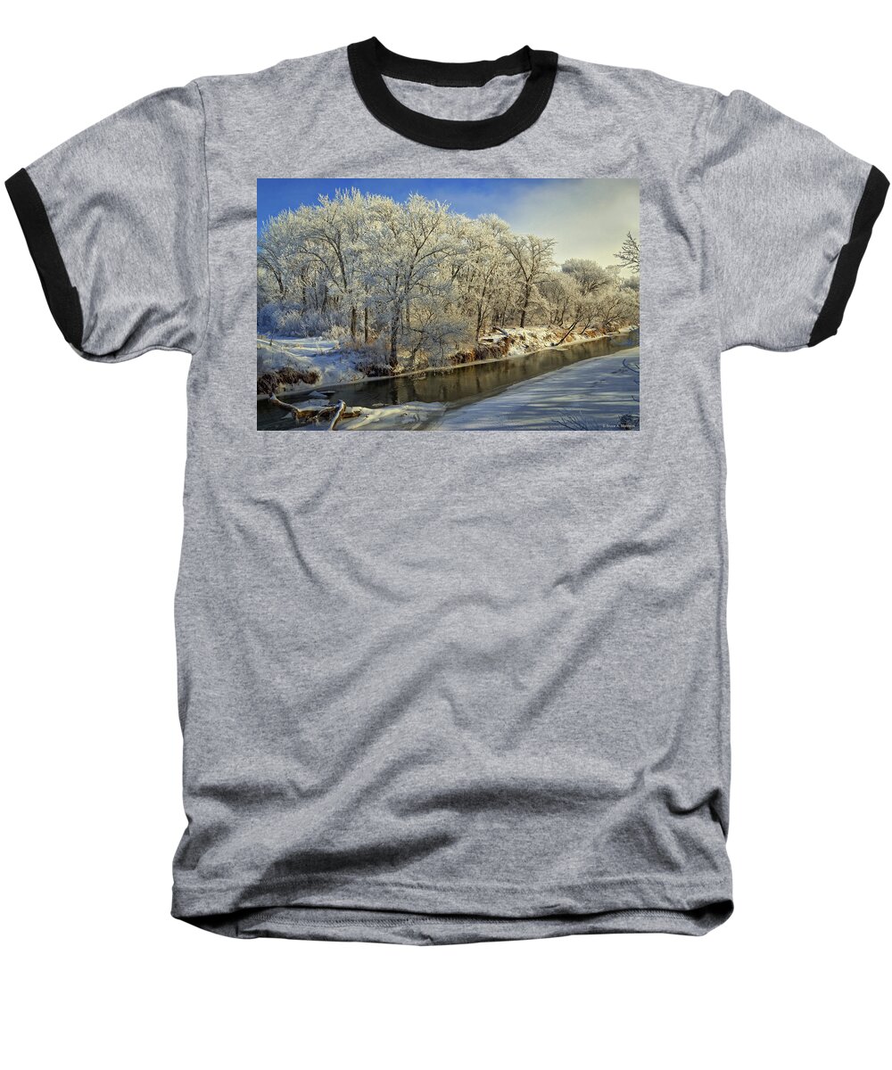 Winter Landscape Baseball T-Shirt featuring the photograph Morning Icing Along the Creek by Bruce Morrison