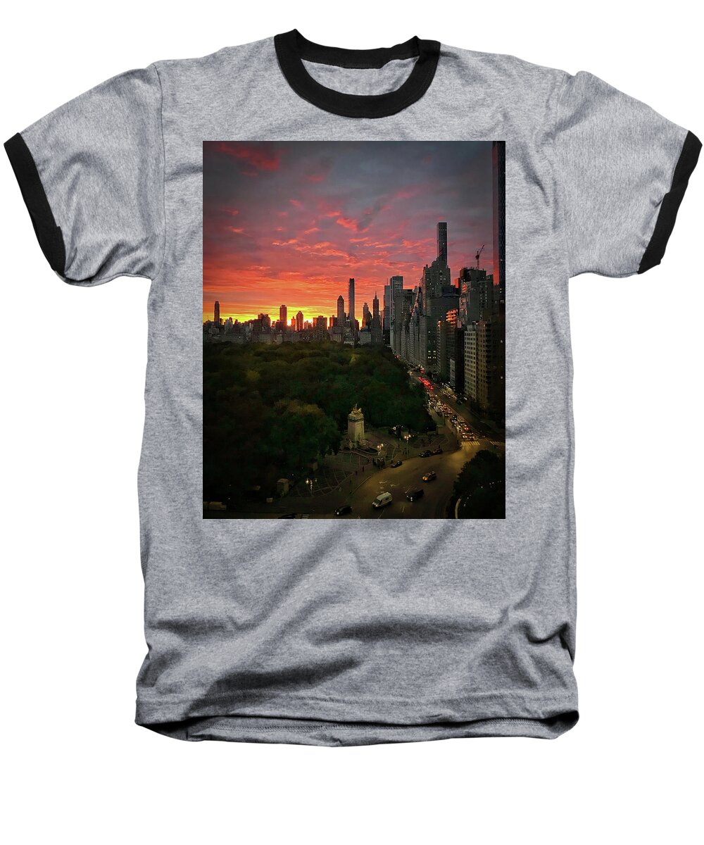 Central Park Baseball T-Shirt featuring the photograph Morning in the City by Frank Mari
