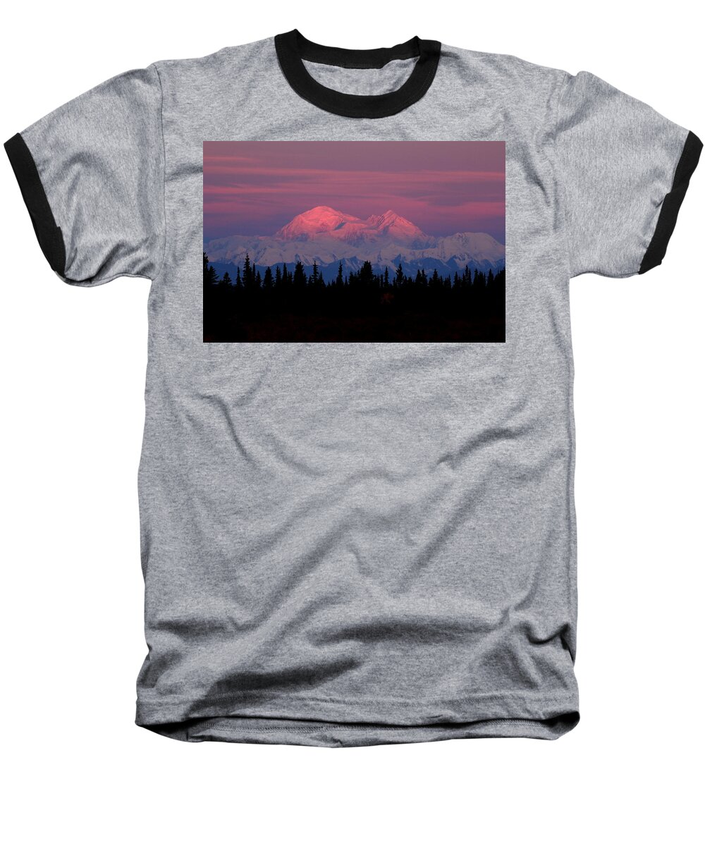 Denali Baseball T-Shirt featuring the photograph Morning Light On Denali by Steve Wolfe