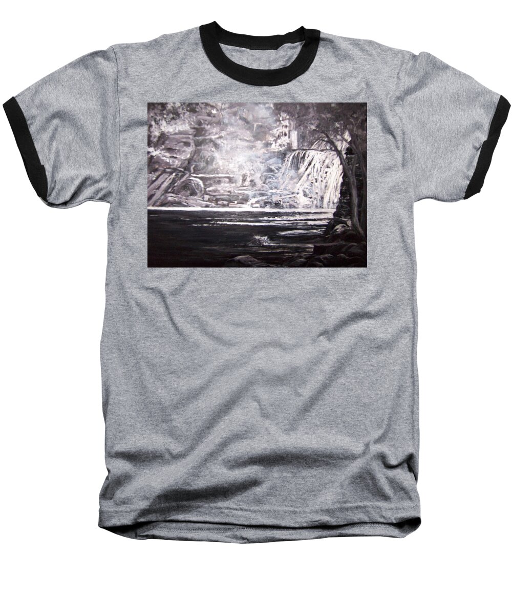 Waterfall Baseball T-Shirt featuring the painting Morning Mist -Theresa Falls by Jan Byington