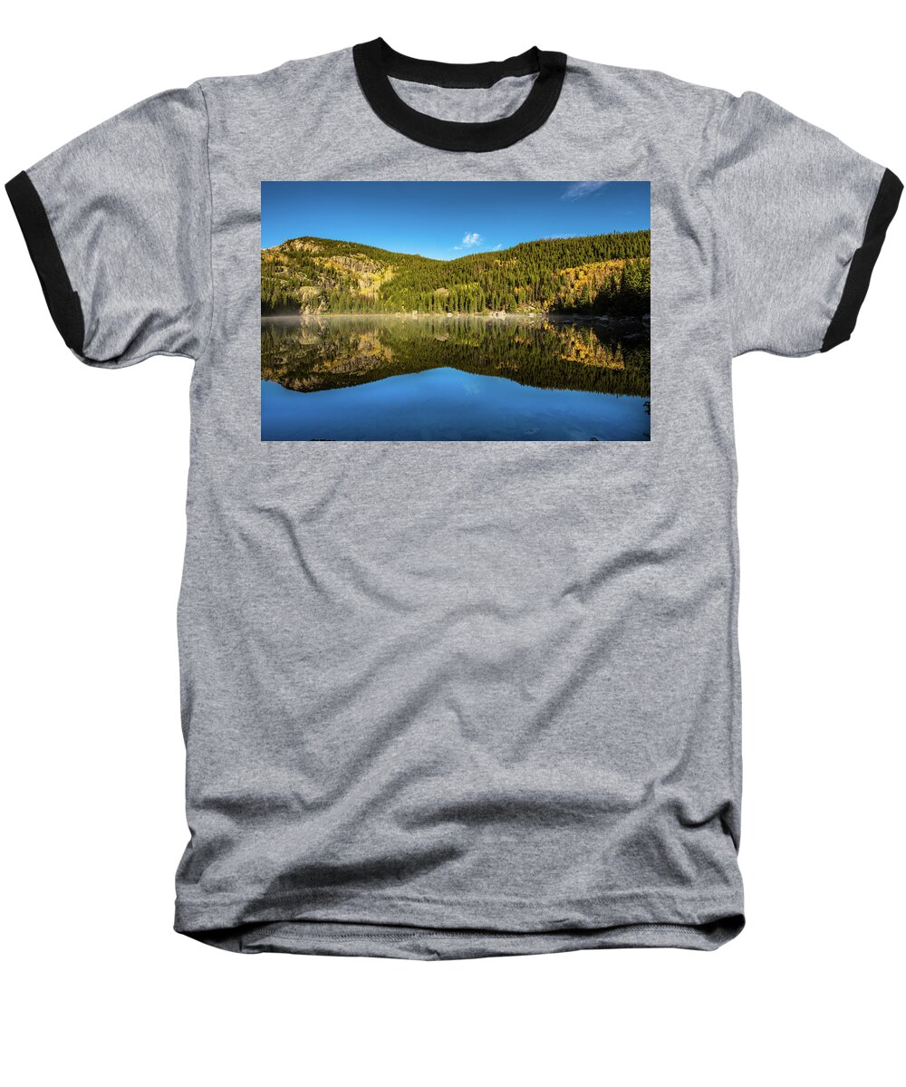 Lake. Reflection Baseball T-Shirt featuring the photograph Morning Reflections by Greg Wyatt