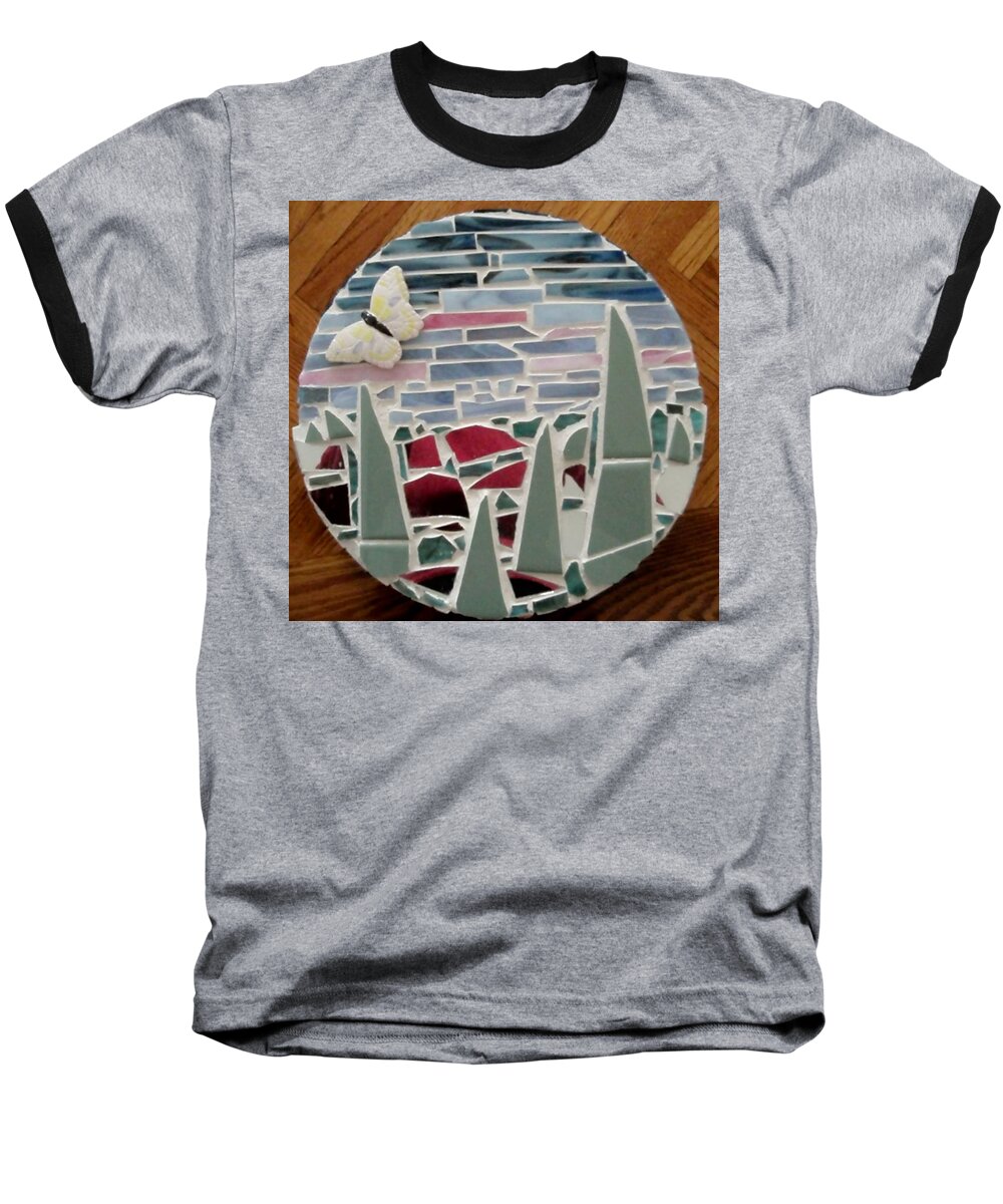Mosaic Baseball T-Shirt featuring the glass art Mosaic Sailboats by Jamie Frier