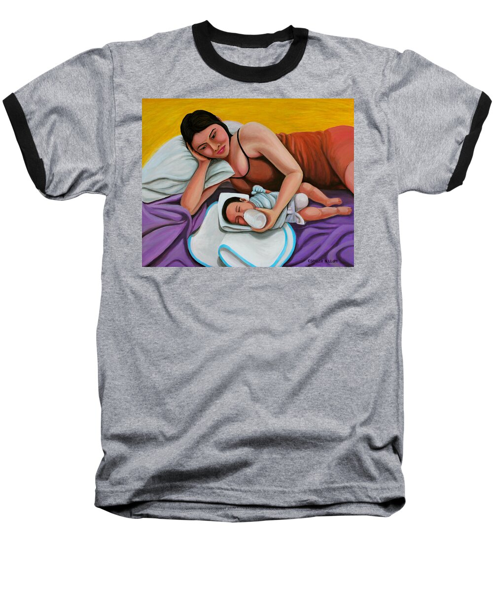 All Products Baseball T-Shirt featuring the painting Mother Feeding Her Baby by Lorna Maza