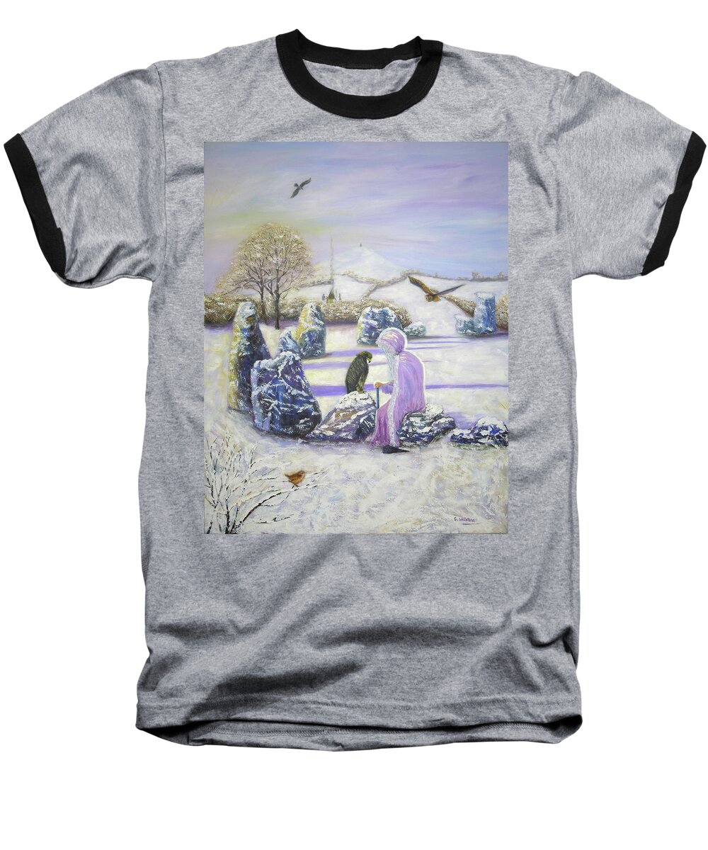 Fine Art Baseball T-Shirt featuring the painting Mother of Air Goddess Danu - Winter Solstice by Shirley Wellstead