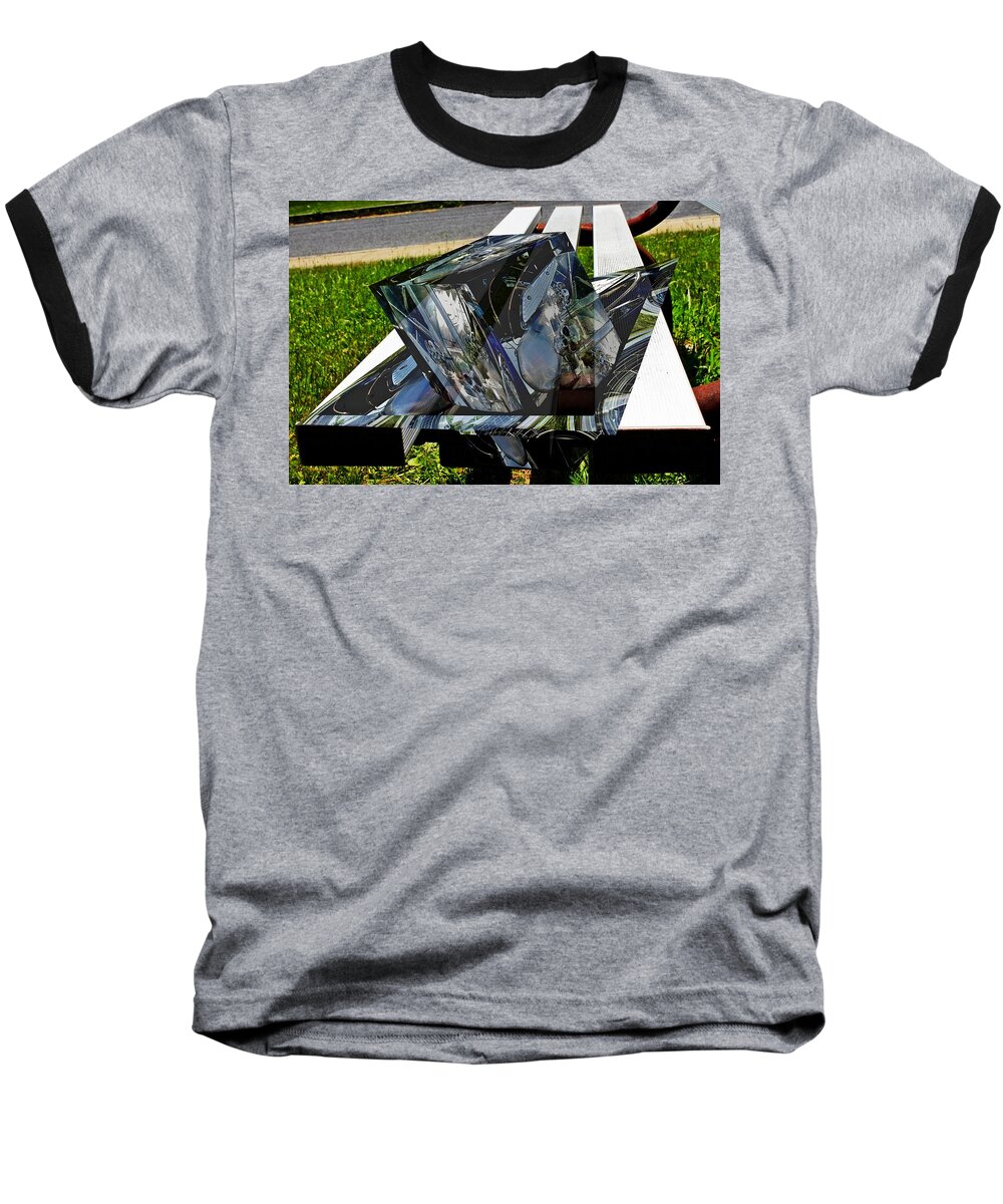 Cars Baseball T-Shirt featuring the digital art Motorcycle and park bench as art by Karl Rose