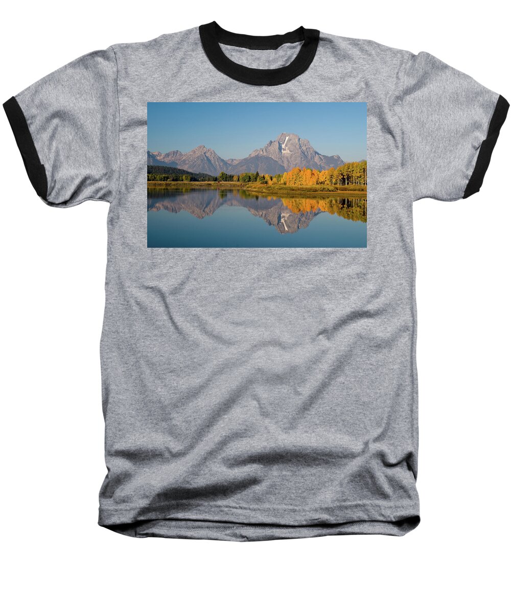 Grand Tetons Baseball T-Shirt featuring the photograph Mount Moran by Steve Stuller