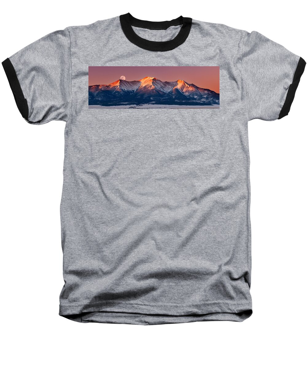 Pano Baseball T-Shirt featuring the photograph Mount Princeton Moonset at Sunrise by Darren White