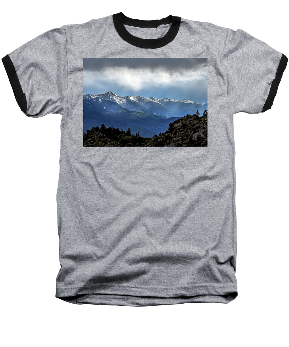 Rocky Mountains Baseball T-Shirt featuring the photograph Mountain Moodiness by Dawn Key