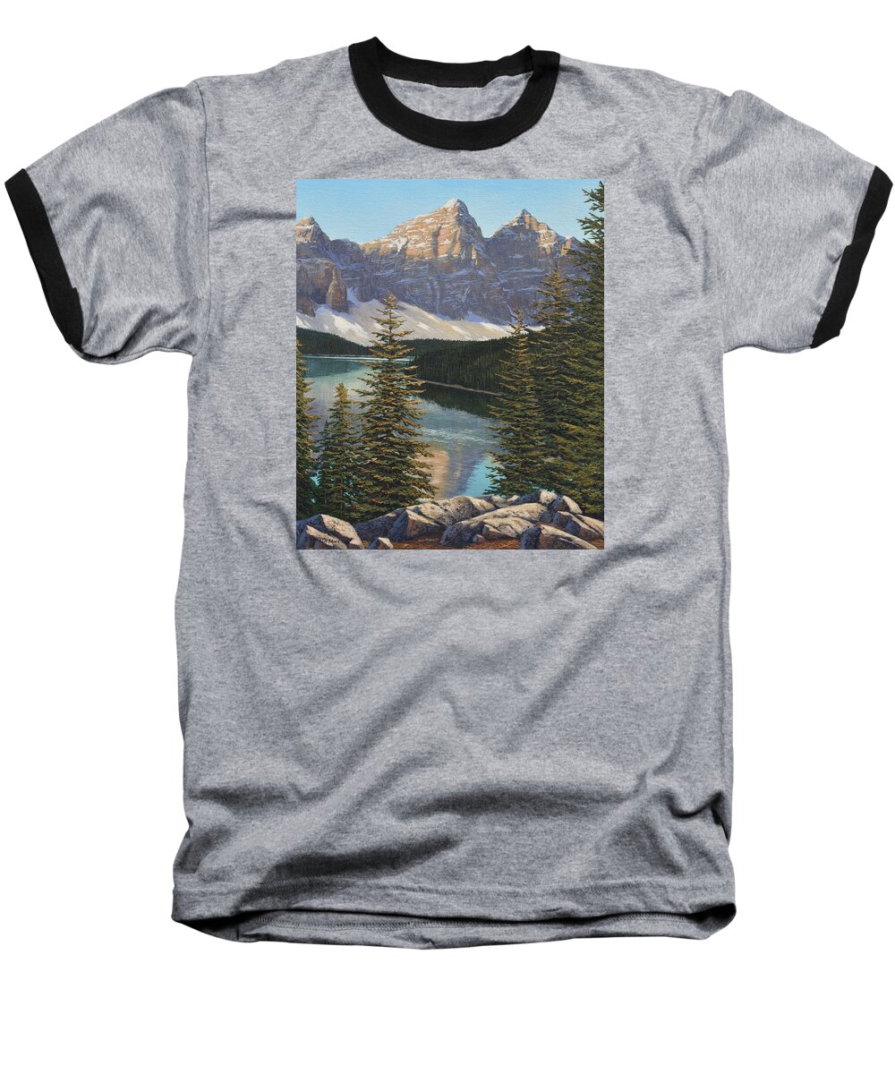 Jake Vandenbrink Baseball T-Shirt featuring the painting Mountain Sunrise by Jake Vandenbrink