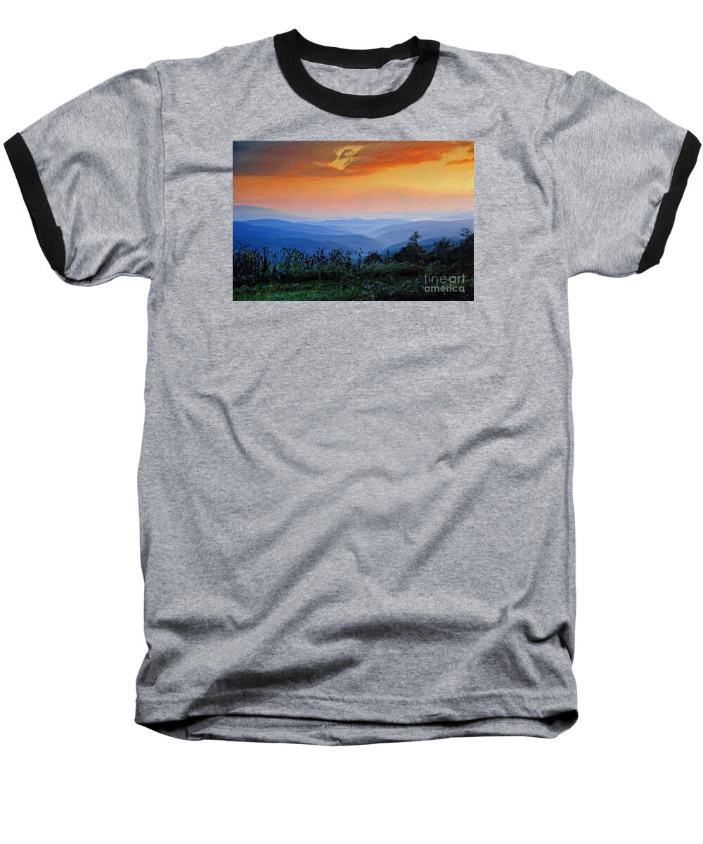 Mountain Baseball T-Shirt featuring the digital art Mountain Sunrise by Lois Bryan