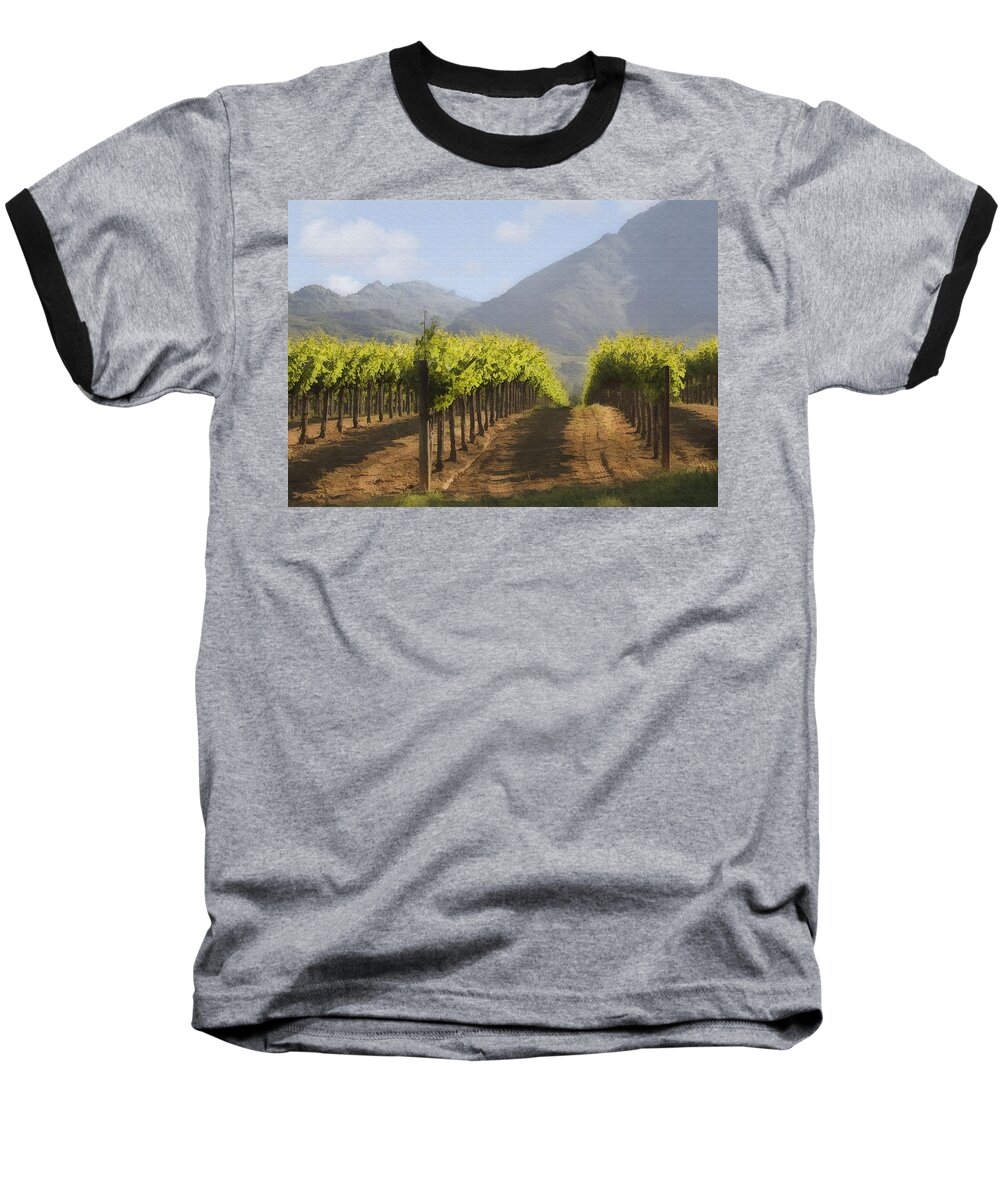 Mountain Baseball T-Shirt featuring the digital art Mountain Vineyard by Sharon Foster