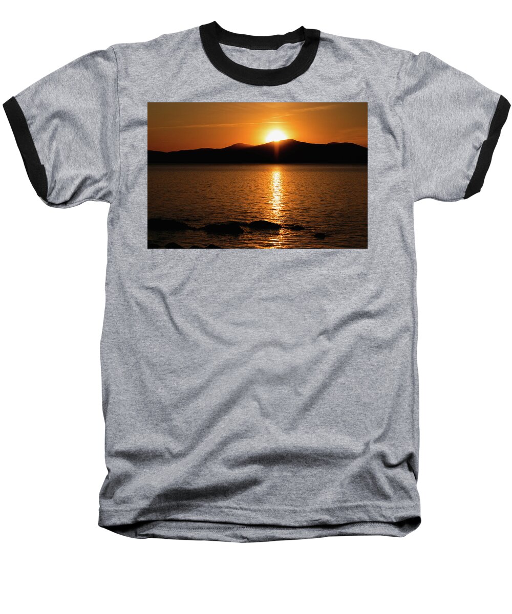 Artstudio29 Baseball T-Shirt featuring the photograph Mountains and River at sunset by Cristina Stefan