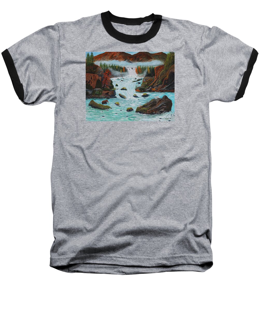 Waterfalls Baseball T-Shirt featuring the painting Mountains High by Myrna Walsh