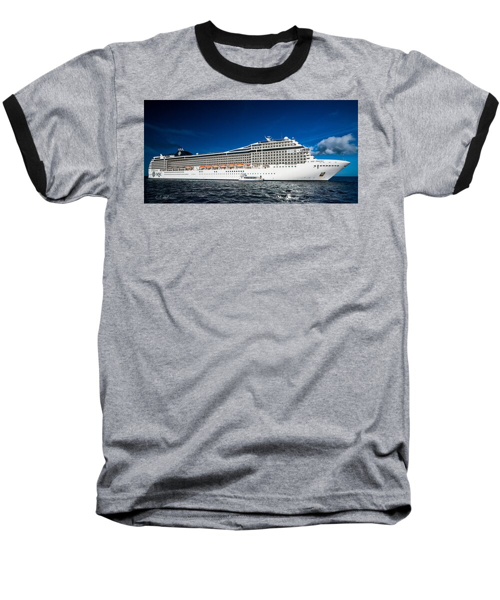 Ship Baseball T-Shirt featuring the photograph MSC Poesia by Christopher Holmes
