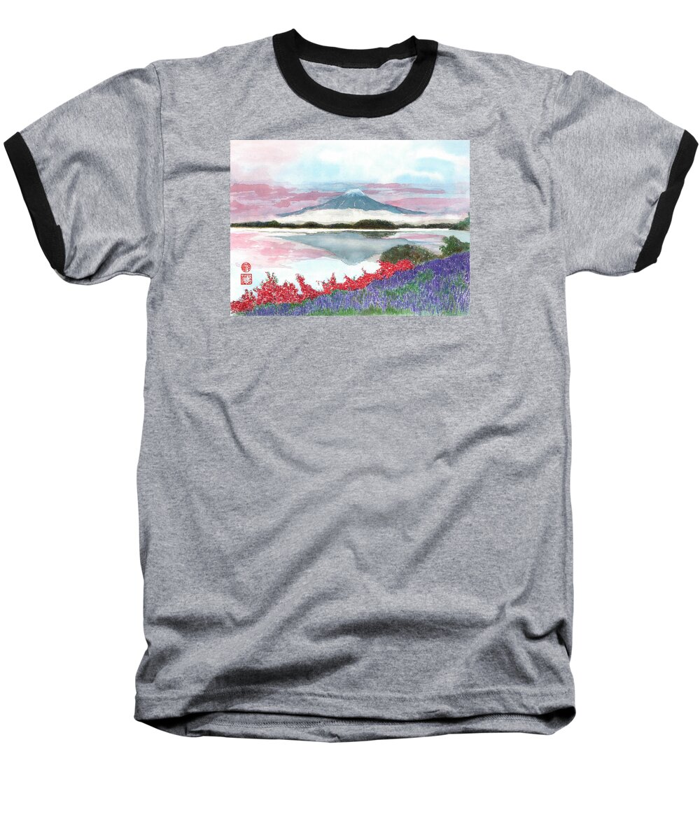 Japanese Baseball T-Shirt featuring the painting Mt. Fuji Morning by Terri Harris
