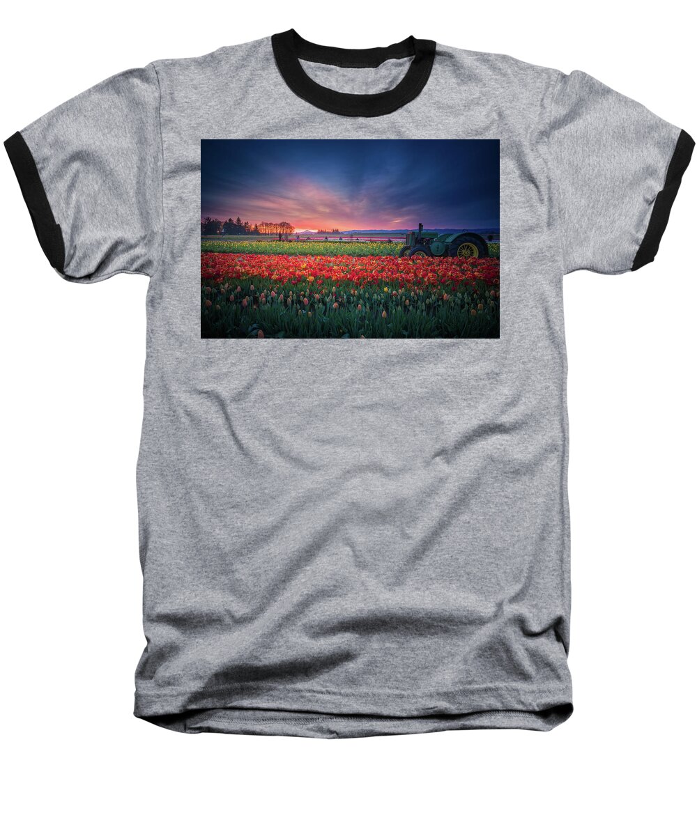 America Baseball T-Shirt featuring the photograph Mt. Hood and Tulip field at dawn by William Lee