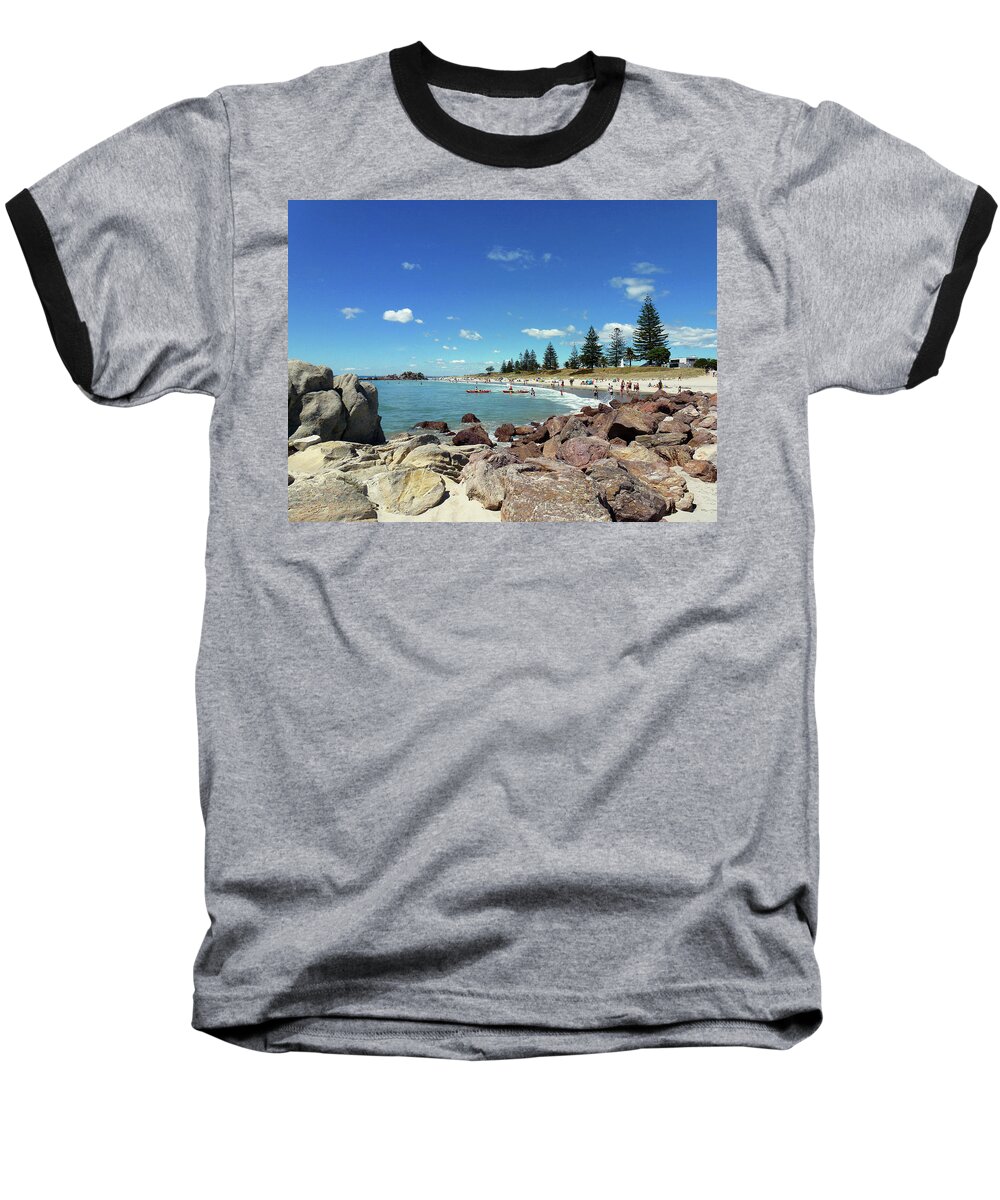 Mt Maunganui Baseball T-Shirt featuring the photograph Mt Maunganui Beach 3 - Tauranga New Zealand by Selena Boron